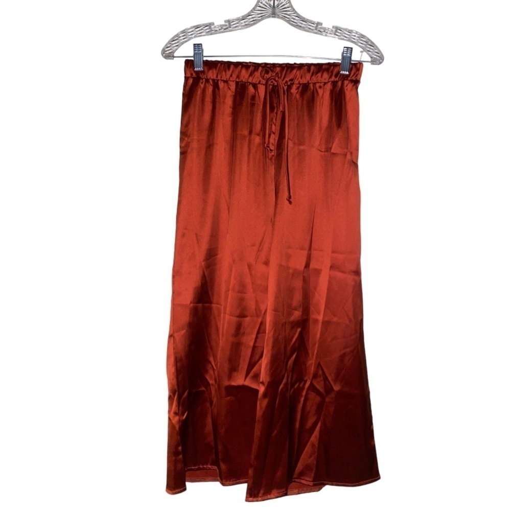 Lalavon Satin Burnt Orange Elastic Waistband Pants